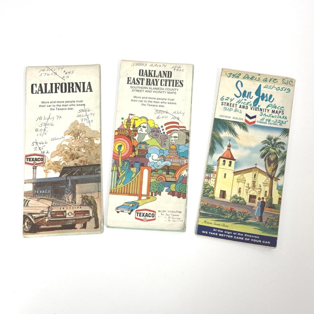 Vtg California gas station Road Maps: Set of 3 California, Oakland, and San Jose